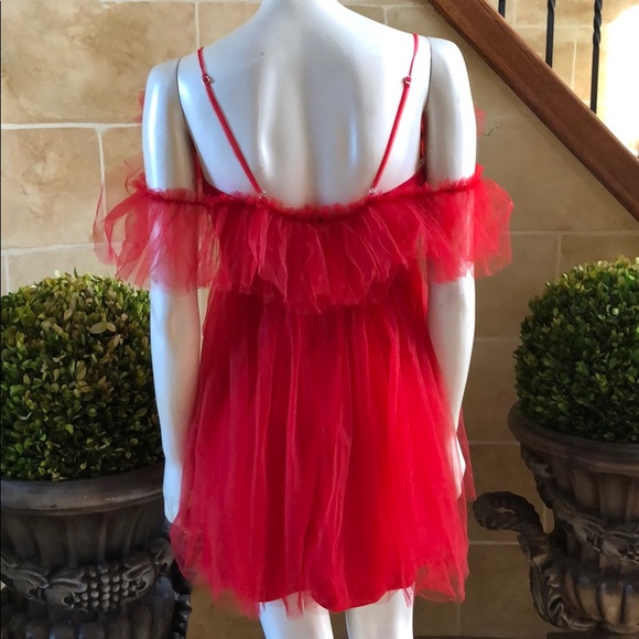 Red Sexy Sheer Mesh Front Ruffle Detail Mini Dress - Picture 6 of 6